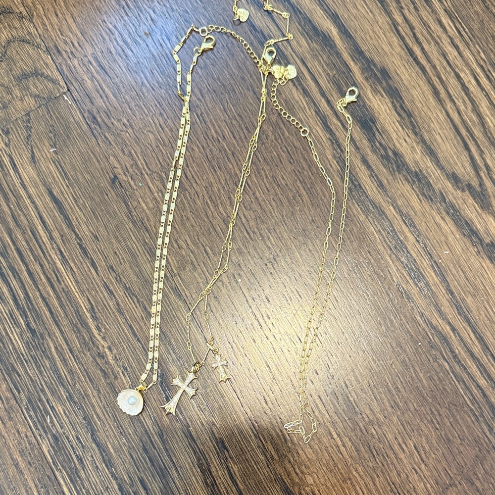 Evry Jewels Necklace Set of 3: Double Cross Me, Meribella Necklace, Basic Chain